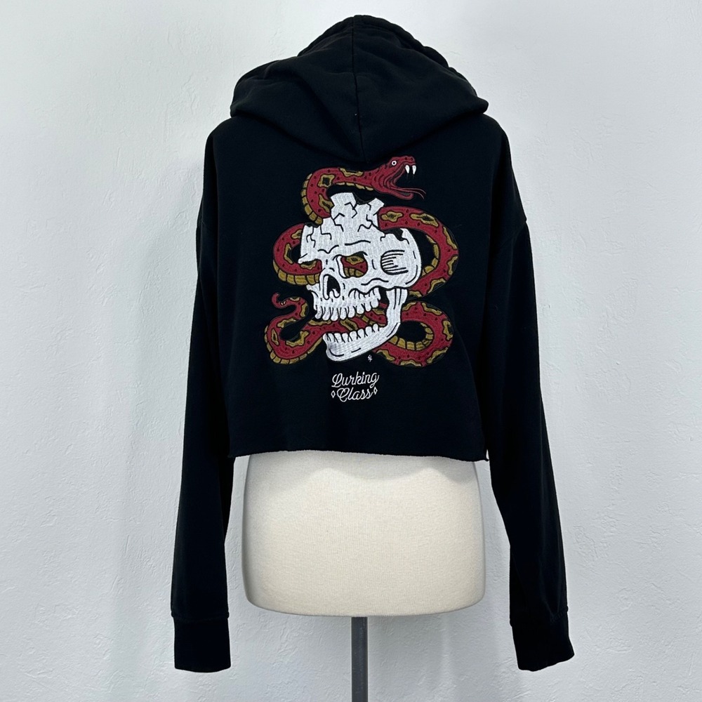 Lurking Class Women Grunge Skull Snake Graphic Hoodie Sz Large Cropped Oversized
